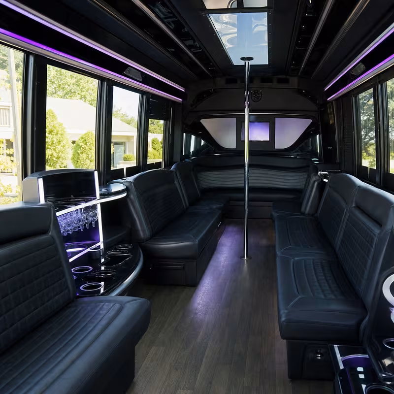 Passenger watching the Garden Grove scenery during a regional party bus road trip