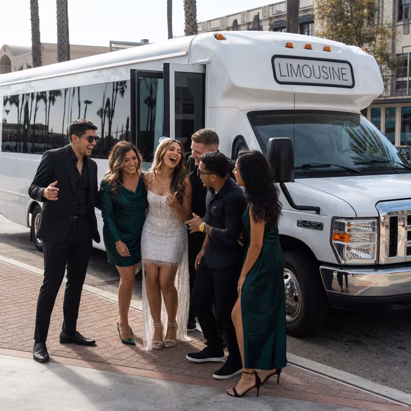 Black Mercedes Sprinter van staged for an Garden Grove Bachelor & Bachelorette Transportation group