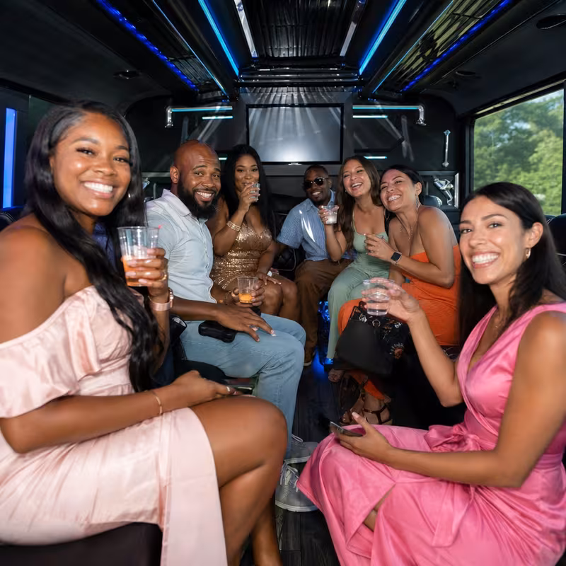 Black Mercedes Sprinter van staged for an Garden Grove Birthday Transportation group