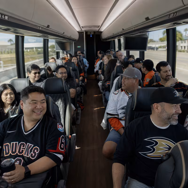 Passenger seating aboard a Garden Grove party bus rental