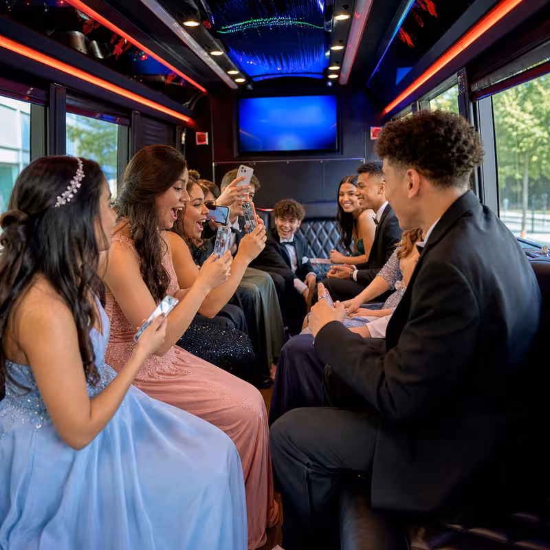 Black Mercedes Sprinter van staged for an Garden Grove Prom & Homecoming Transportation group