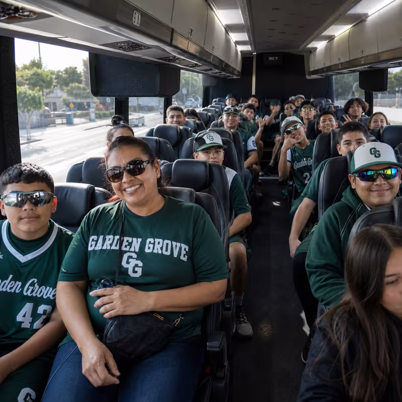 Black Mercedes Sprinter van staged for an Garden Grove Sporting Event Transportation group