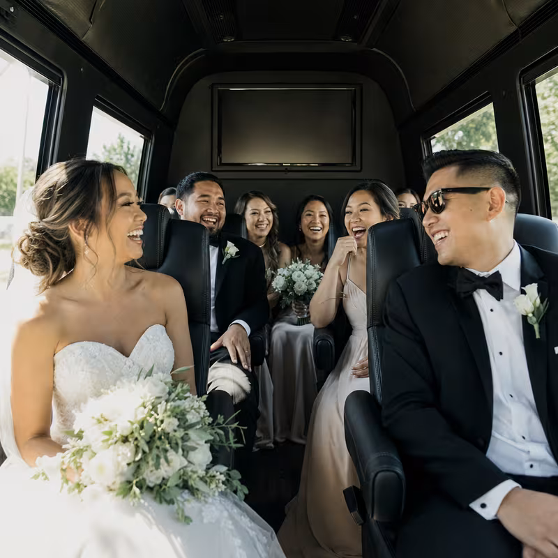 Black Mercedes Sprinter van staged for an Garden Grove Wedding Transportation group