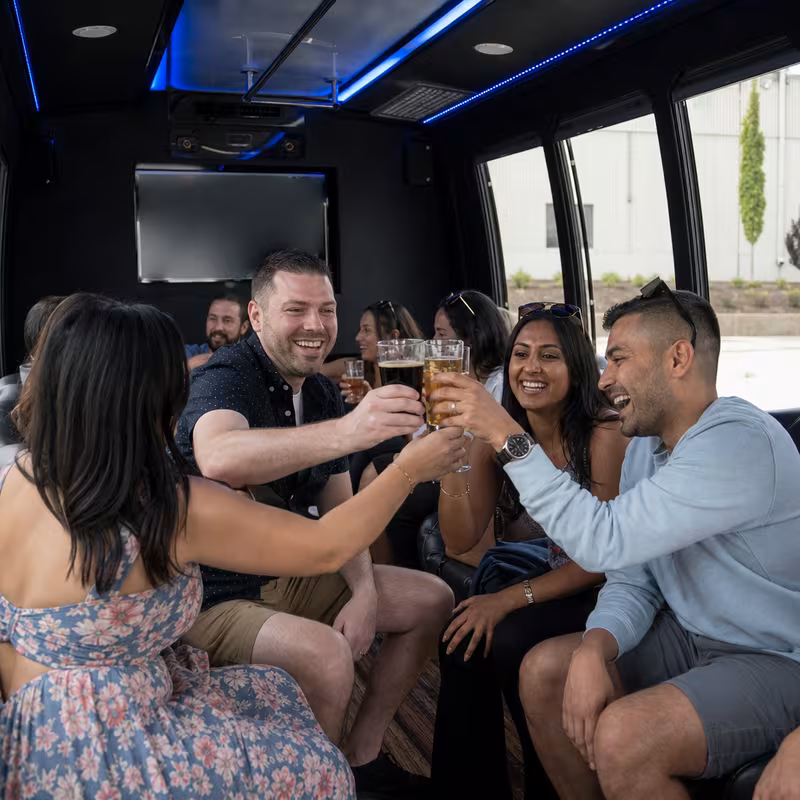 Black Mercedes Sprinter van staged for an Garden Grove Winery & Brewery Tour Transportation group